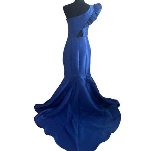 TARIK EDIZ 2 Formal Gown $438 Dress Ruffle One Shoulder Size 2 Royal Blue 50774 - Picture 3 of 10